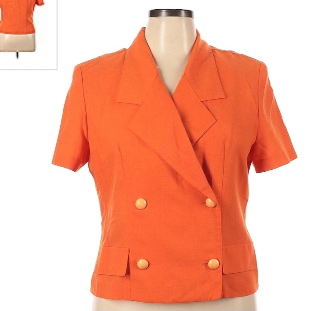 Vintage Caron Orange Double Breasted Cropped Blazer Women's Size 14 USA Made EUC